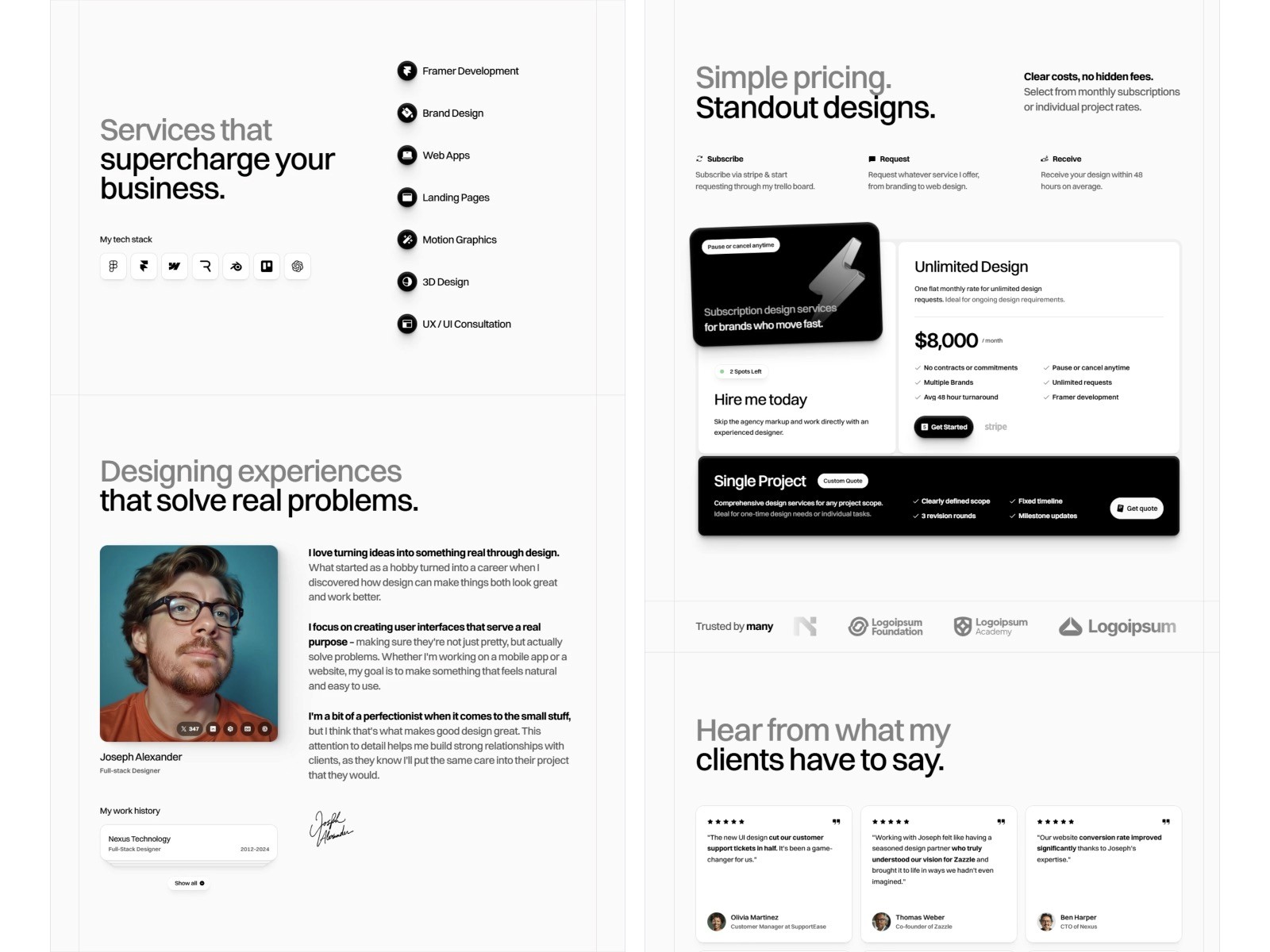 Launchfolio free portfolio Framer template homepage preview