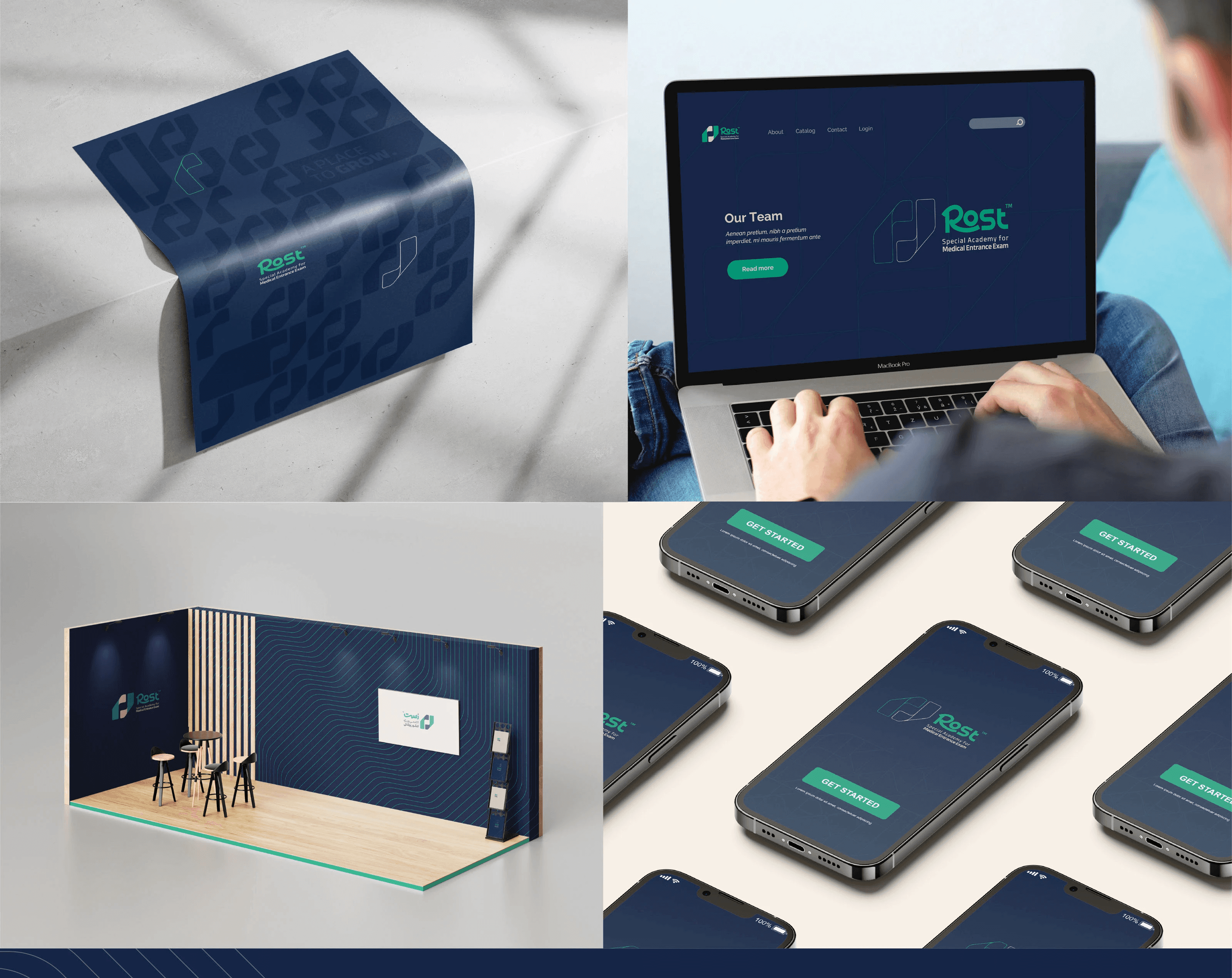 A woman in an orange sweater smiling while looking at a tablet, with a pen in hand.