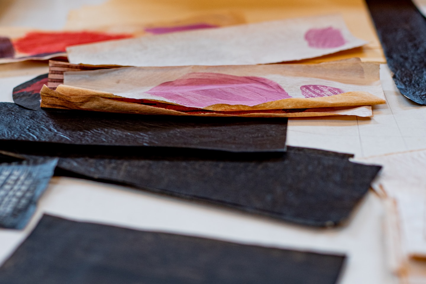 Swatches and sketches laid out for a collection review