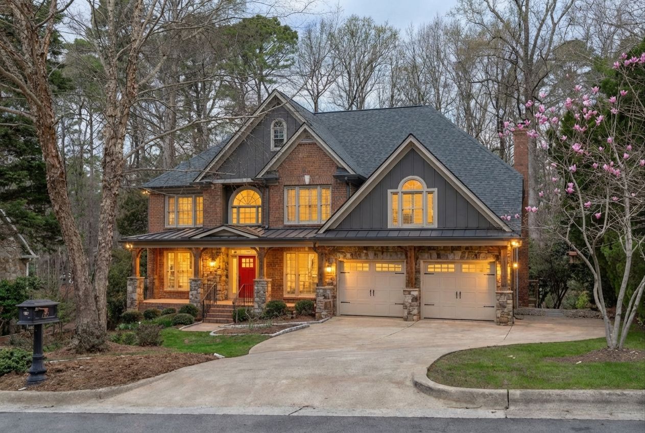 Home exterior with craftsman porch and stone columns designed by AI