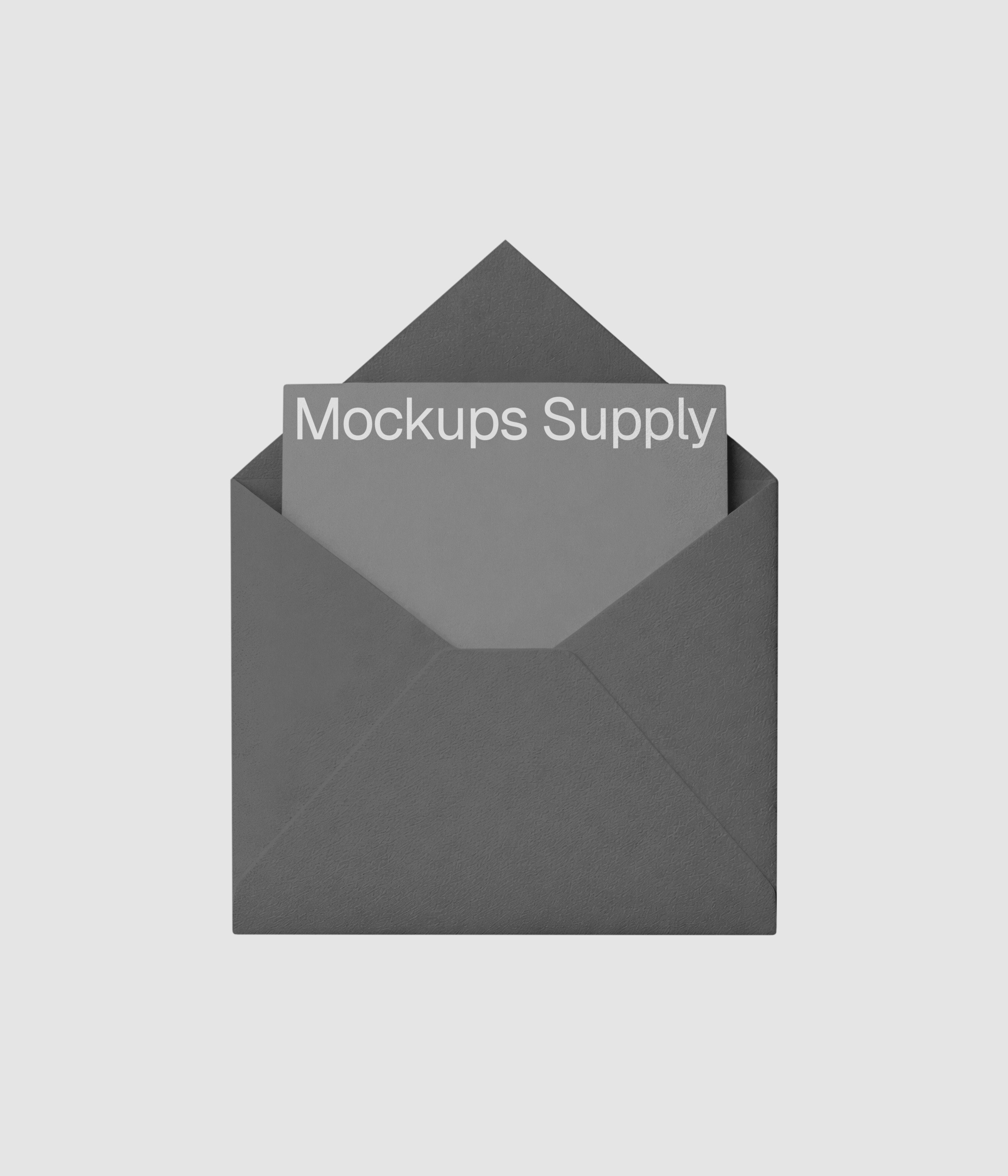 Gray open envelope with card mockup on white background download on Mockups Supply