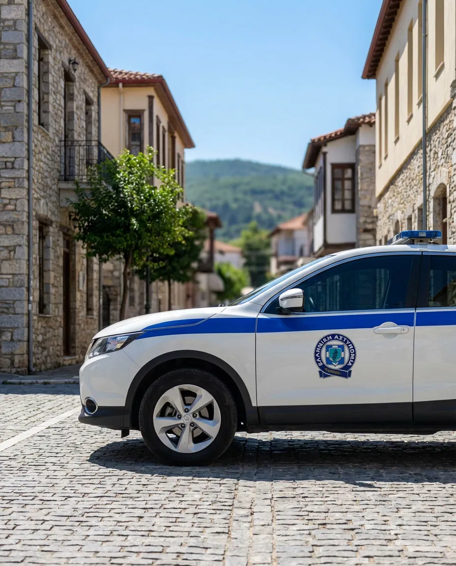 Greek police car on a street in Kilkis.