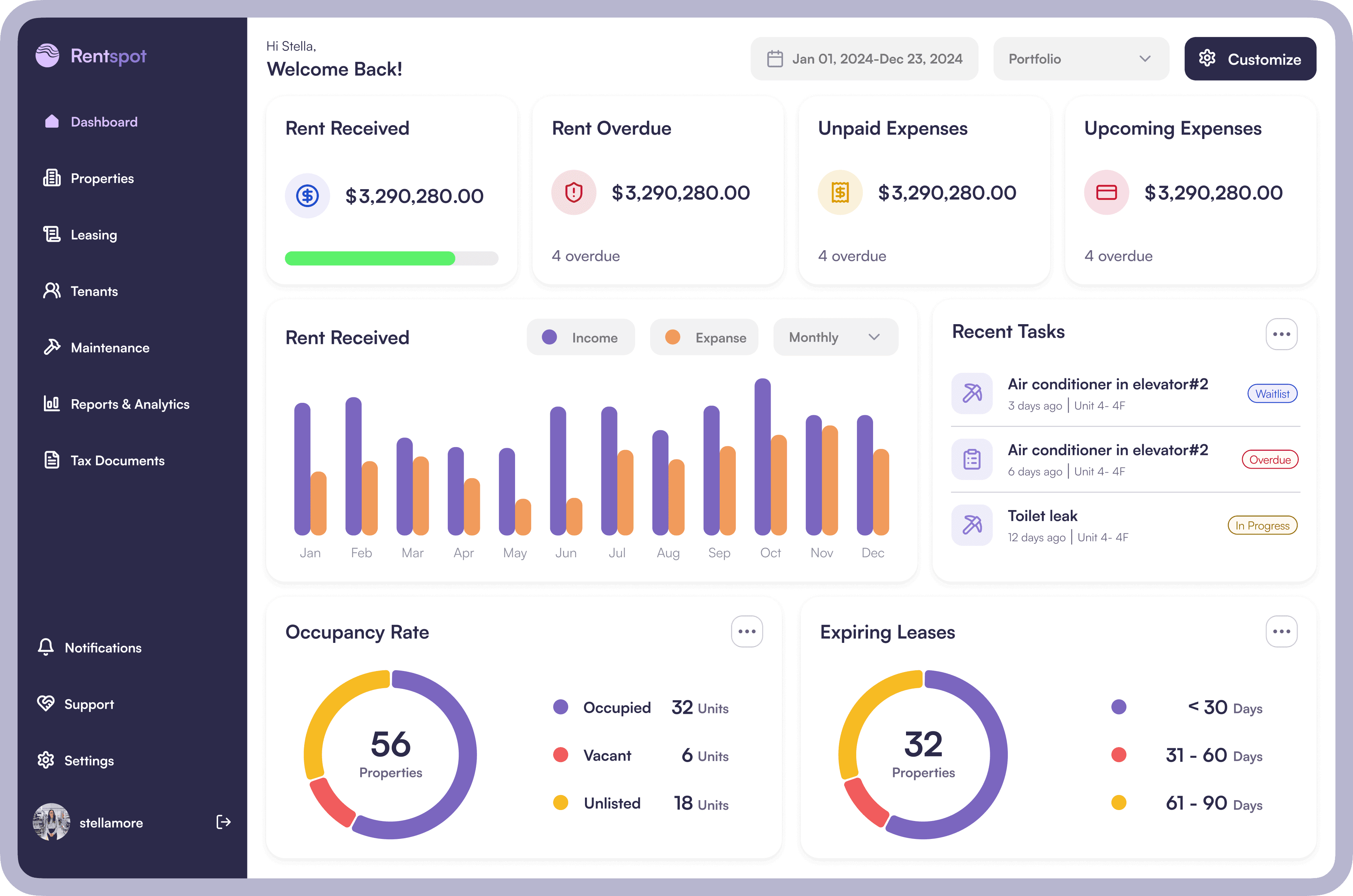 Rentspot dashboard UI