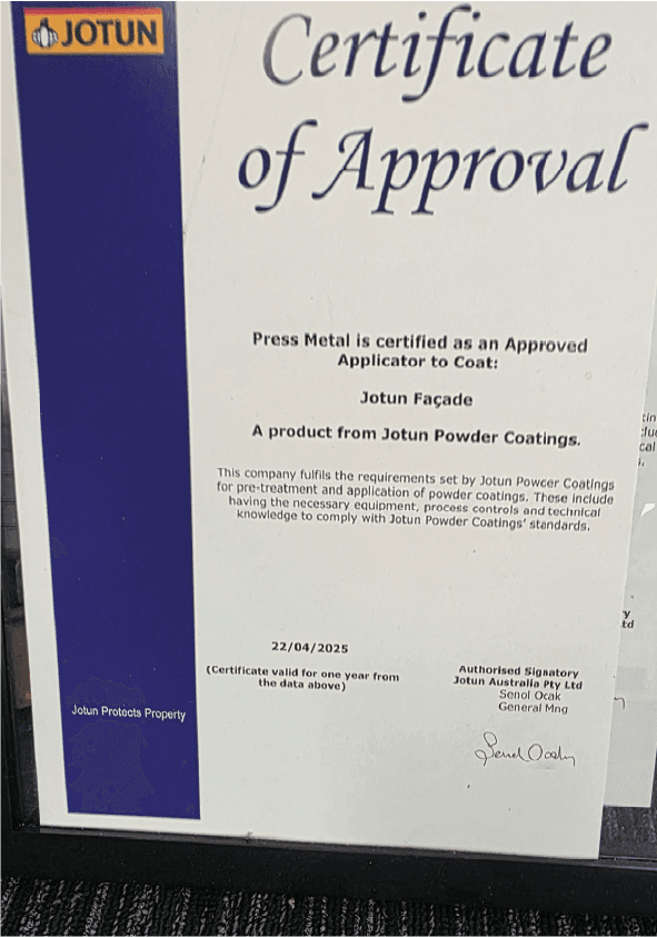 certificate of jotun accredited powder coater
