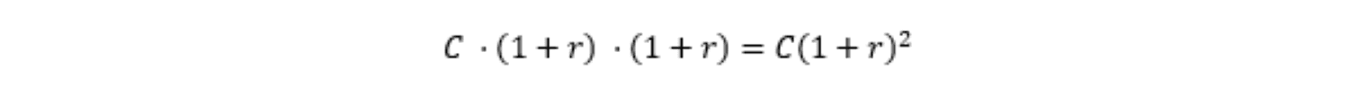 Intérêts composés sur deux périodes - C * (1 + r) * (1 + r)