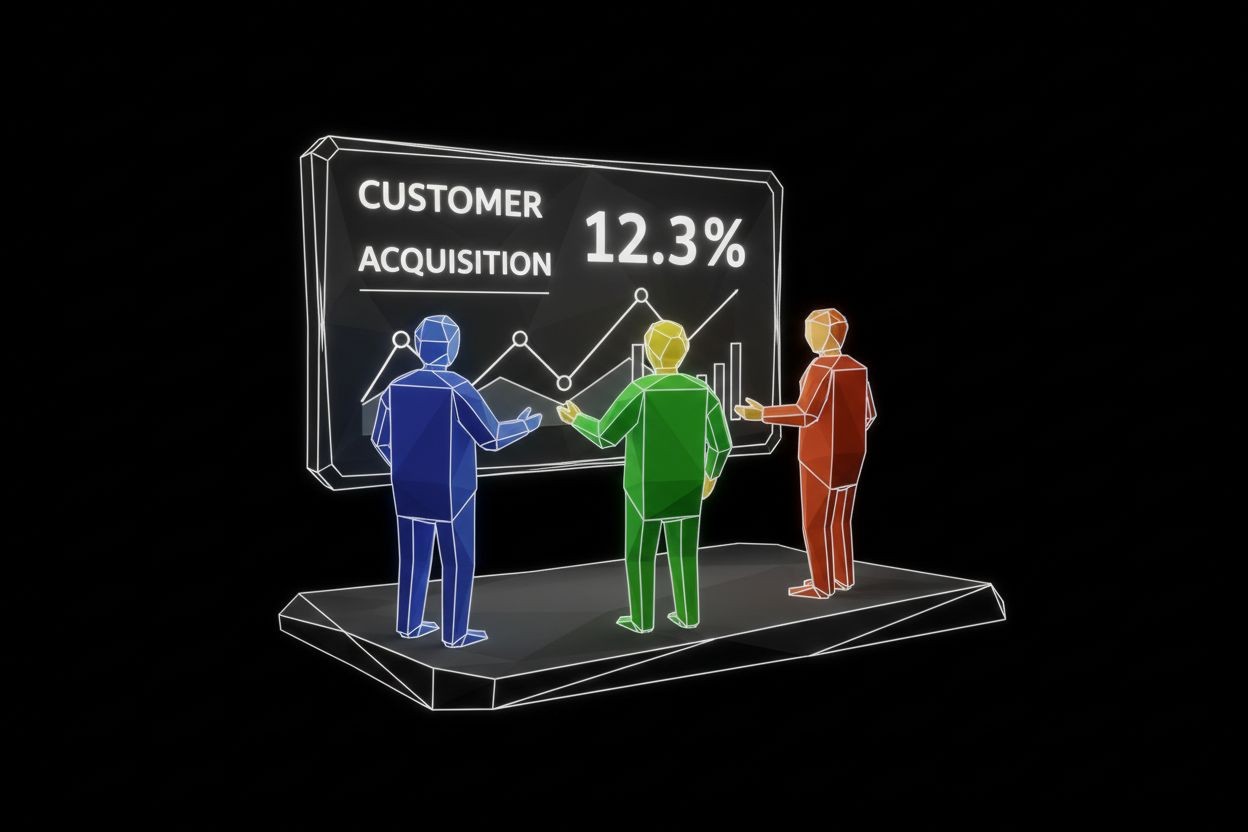 Equipo revisando datos de adquisición de clientes