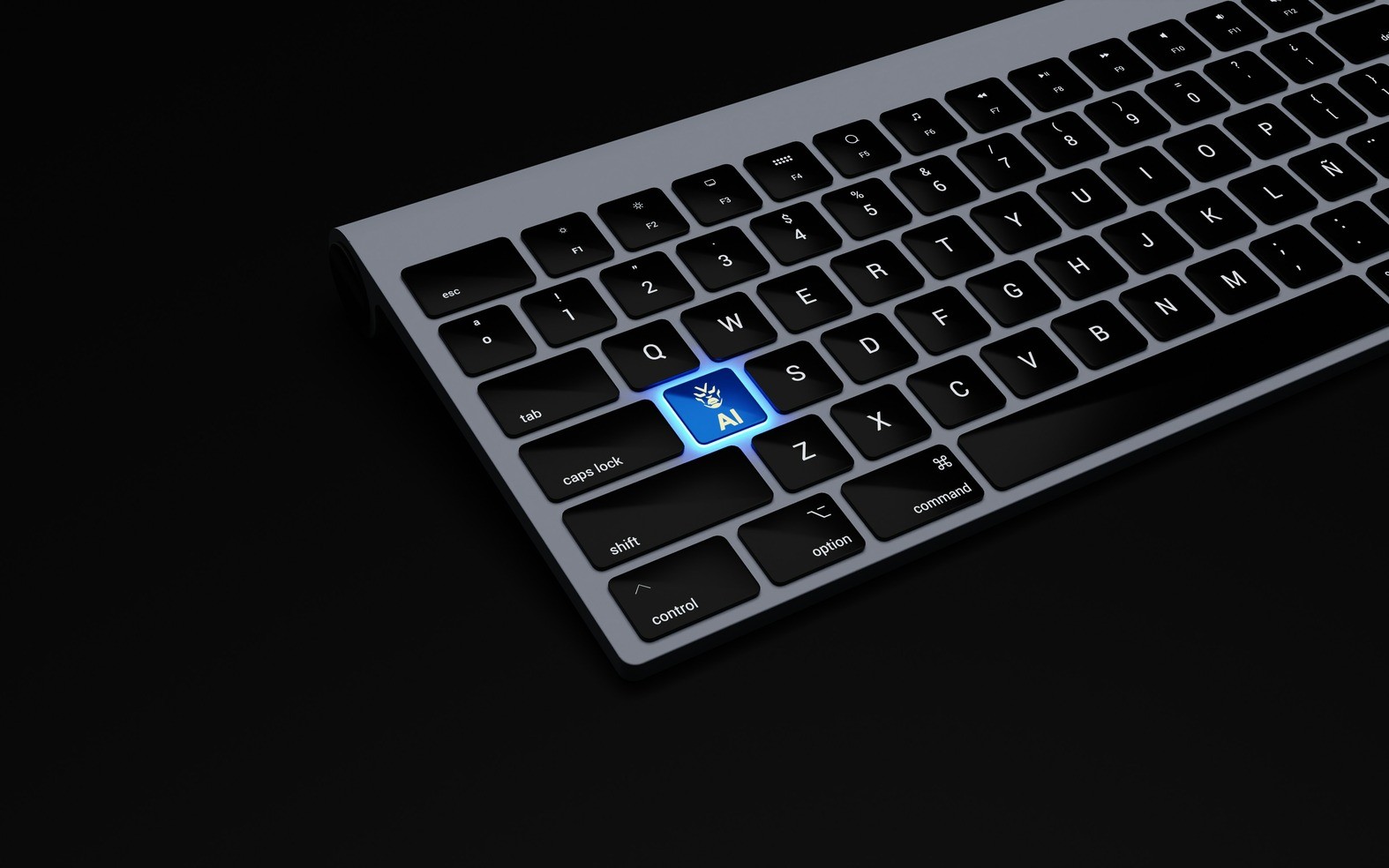 Macbook Keyboard with AI button shining blue