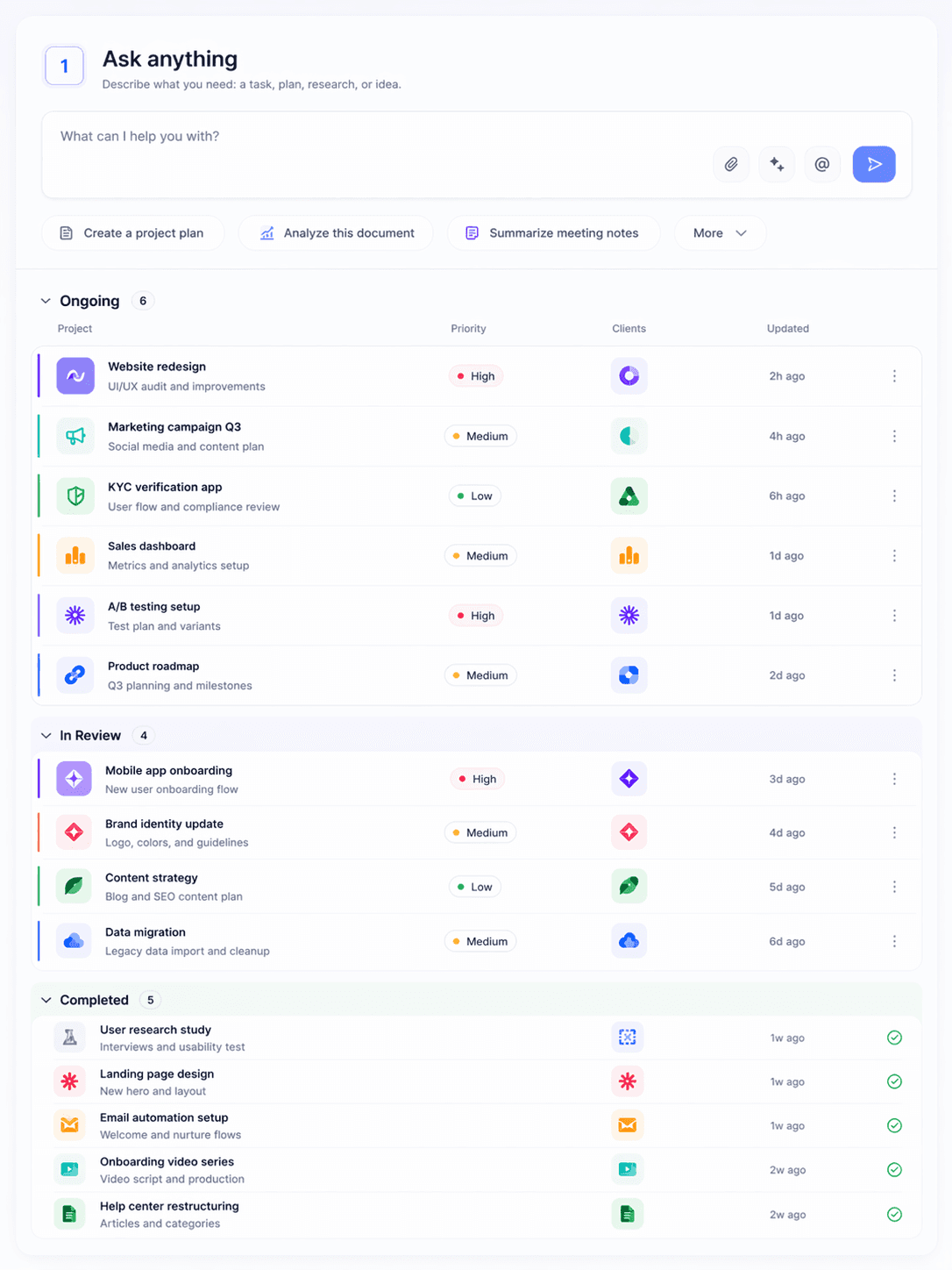 AI app dashboard