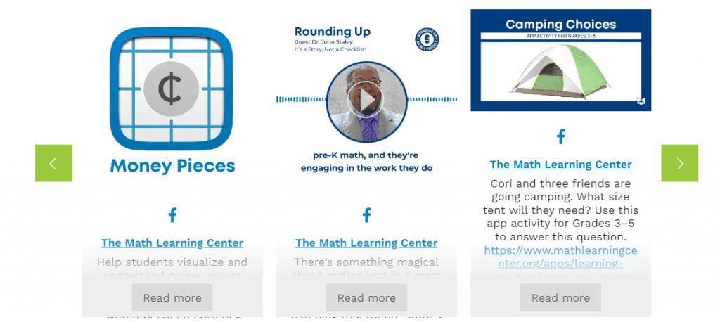 Math Learning Center website social feed