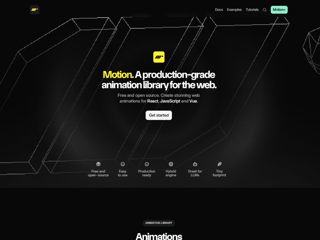 Motion website hero section with the logo of motion and loop video in the background