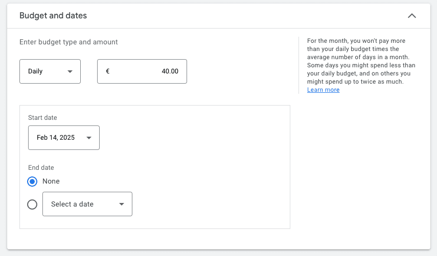 Setting up YouTube ads budget