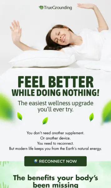 Wellness email from True Grounding showing a woman relaxing.
