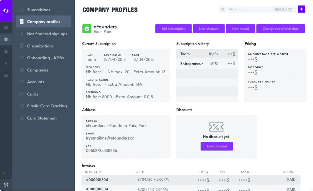 A Summary View of a Spendesk customer in Forest Admin.