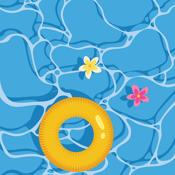 Flowers floating in blue water