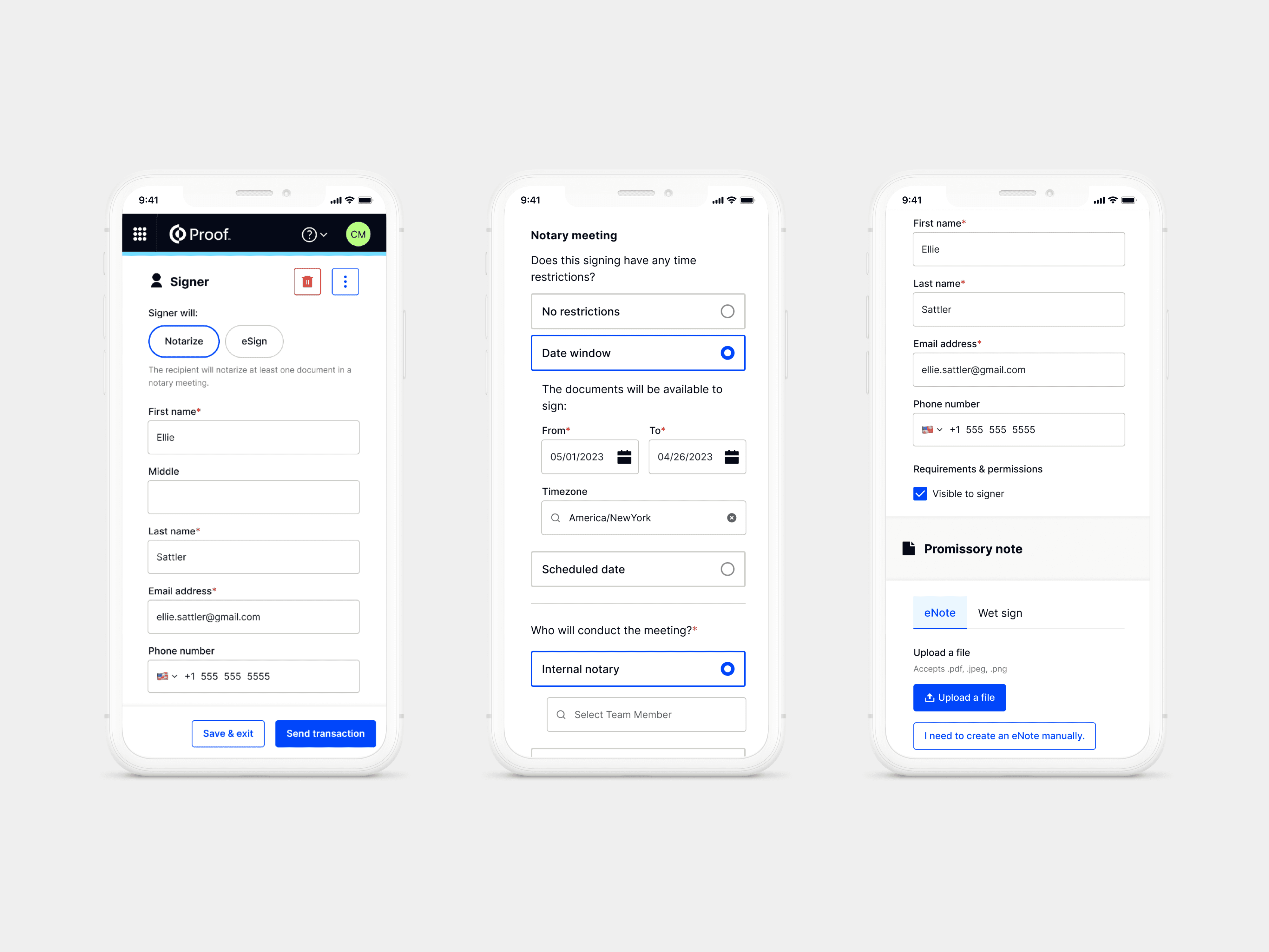 Mobile-responsive screens highlighting the transaction creation form. 