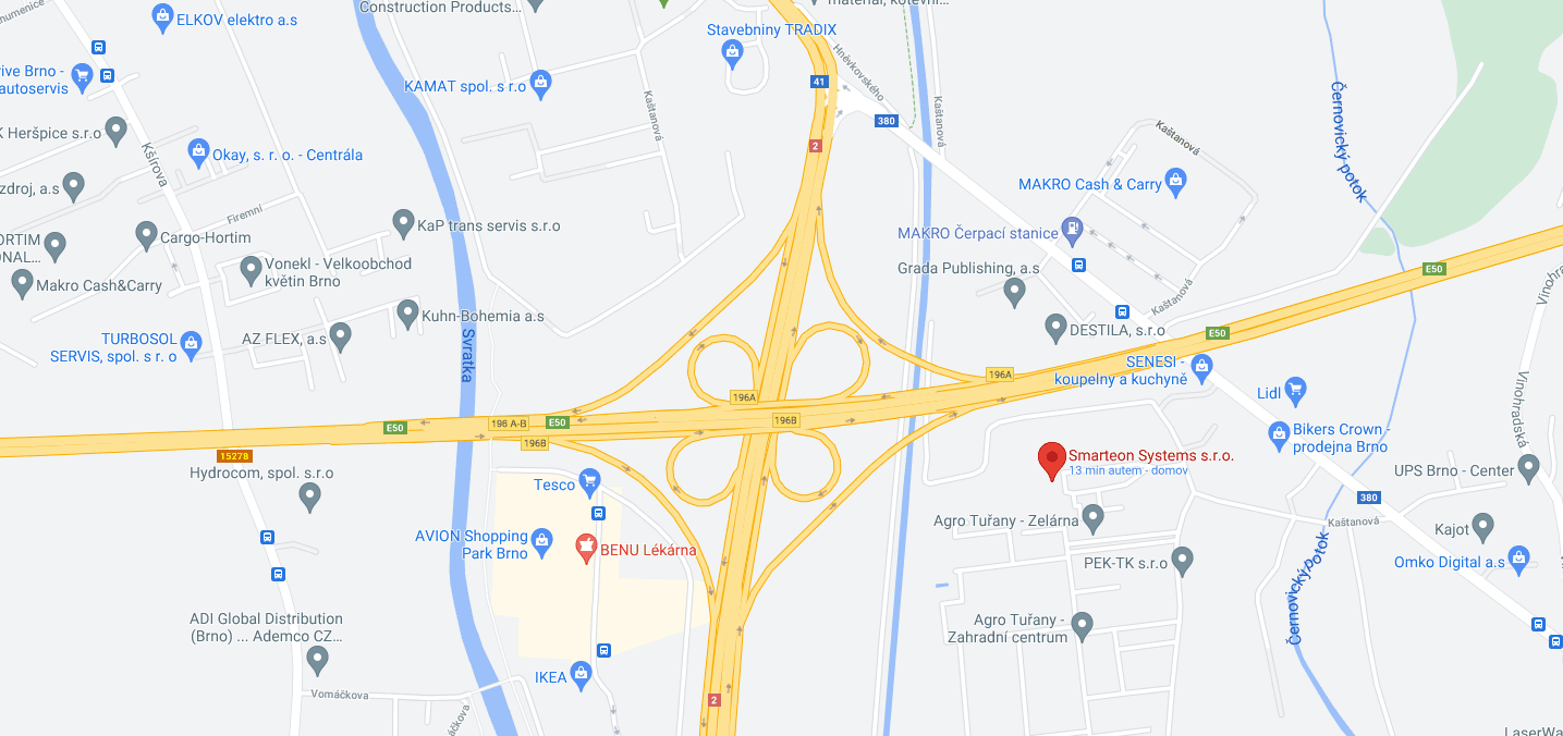 Google mapa ukazující loxone showroom v Brně