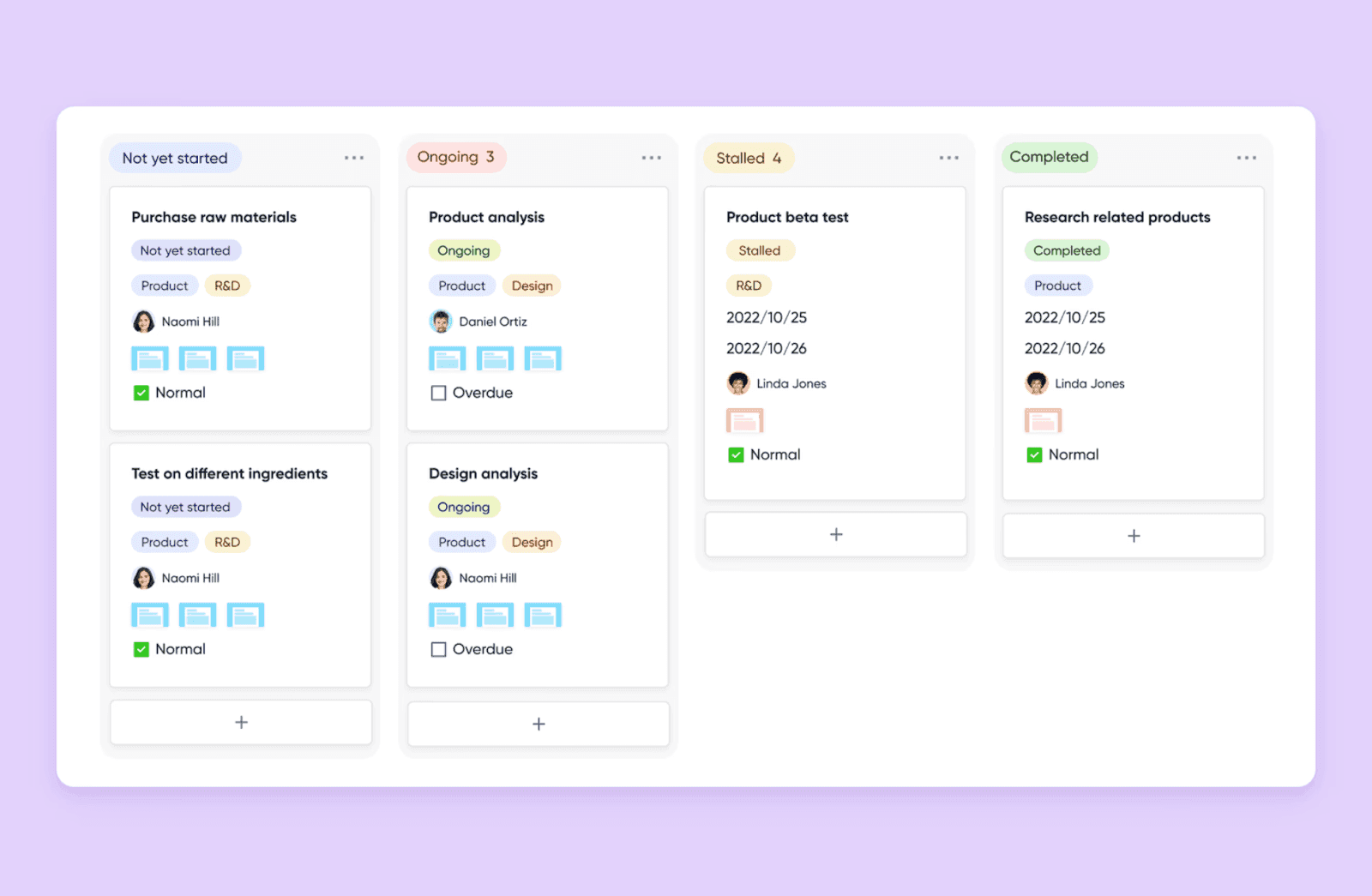A Kanban system in Lark that groups tasks in different columns