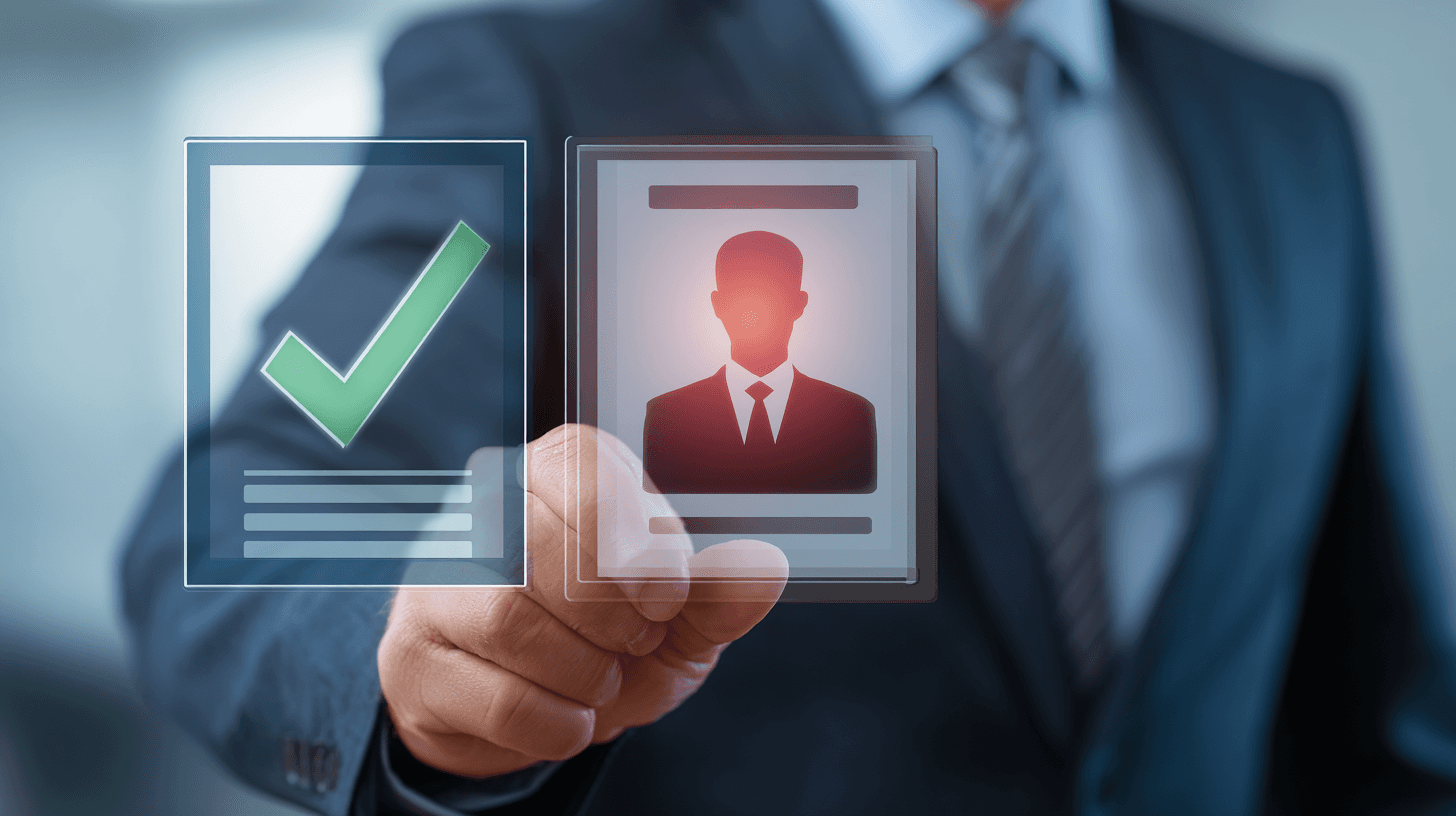 man pointing at a profile on a screen