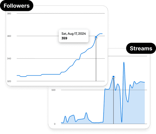 Spotify dashboard showing increase in followers and streams