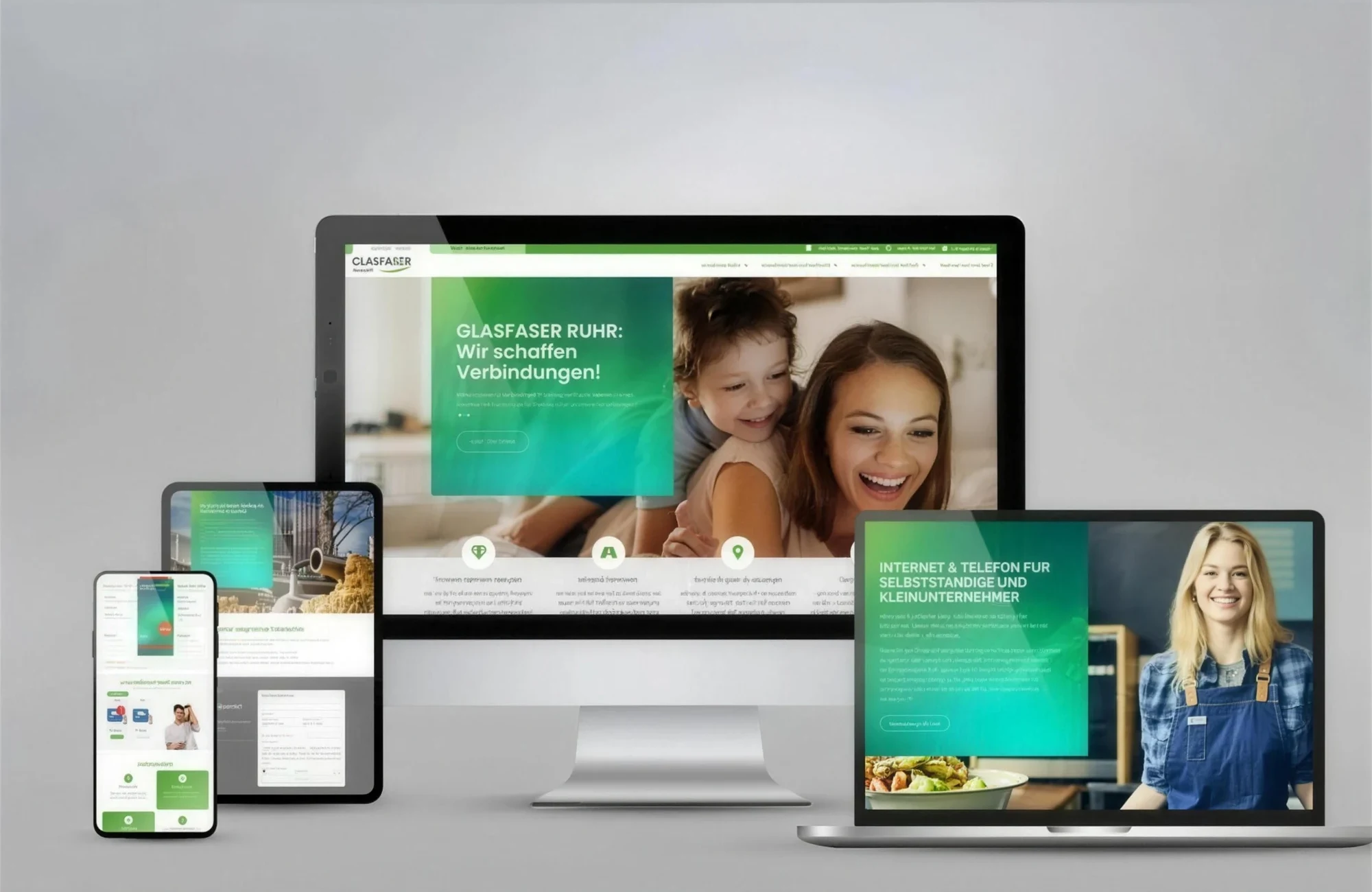 Website Glasfaser Ruhr auf Monitor, Laptop, Tablet und Smartphone