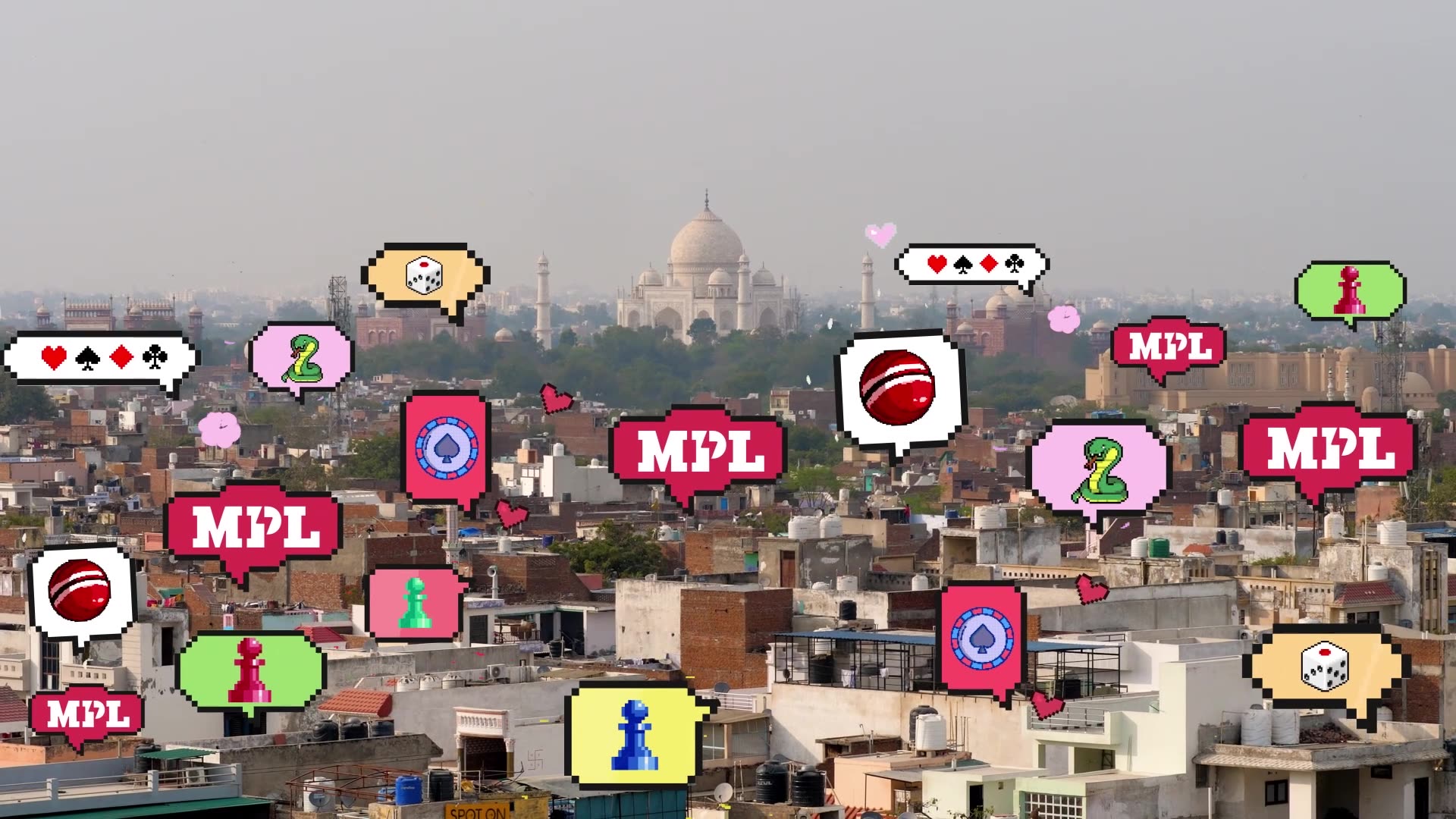 Pixel-art visual showcasing multiple game categories within the India on MPL performance promo.