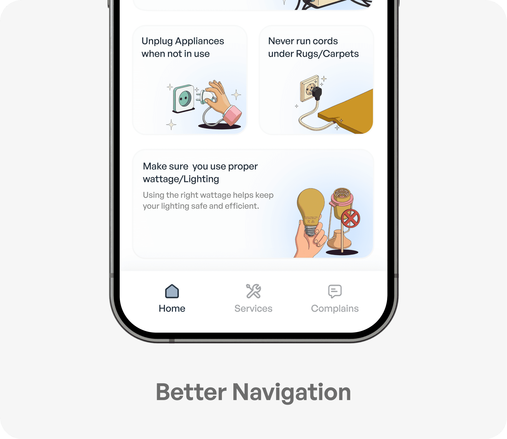 Telangana Electricity app navigation interface design