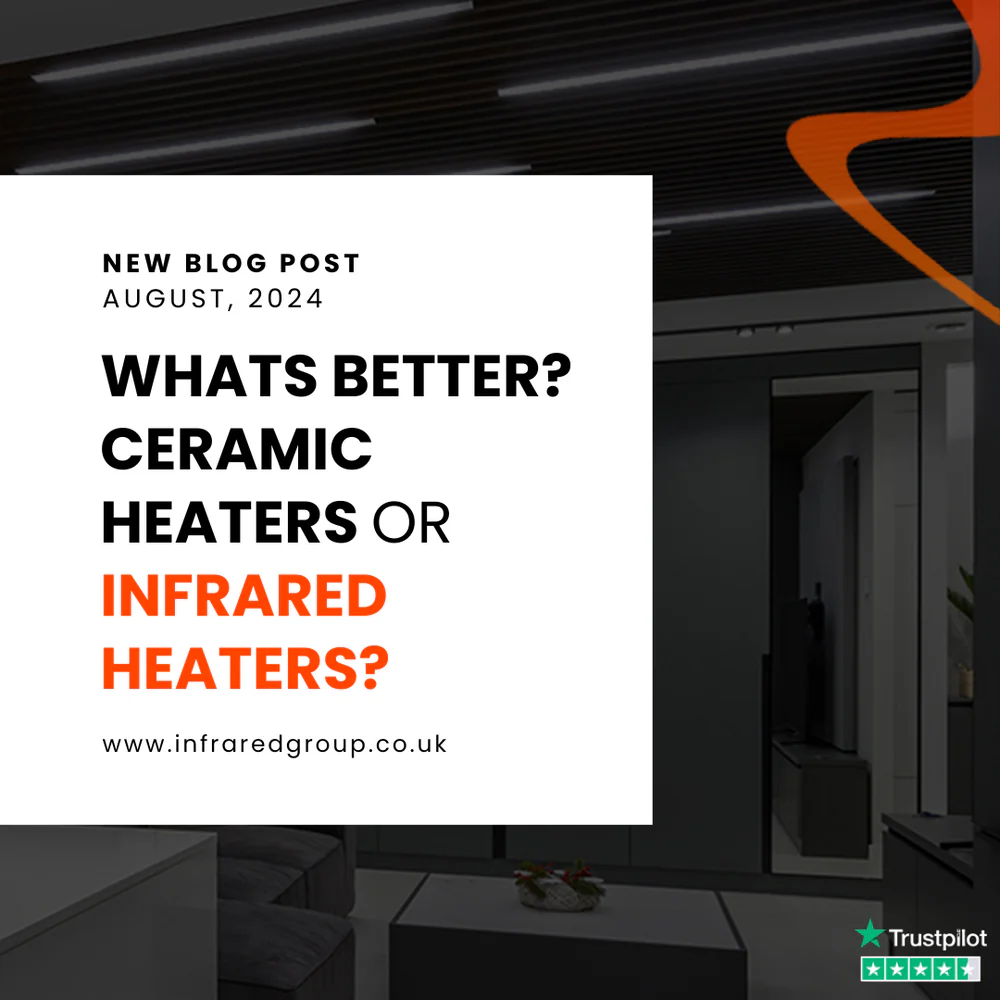 A photo of a rectangular infrared heating panel on the wall of a modern, minimalist, sleek, cream dining room with a link to the blog post "Infrared Heating: Costs, Advantages, Disadvantages, FAQs"