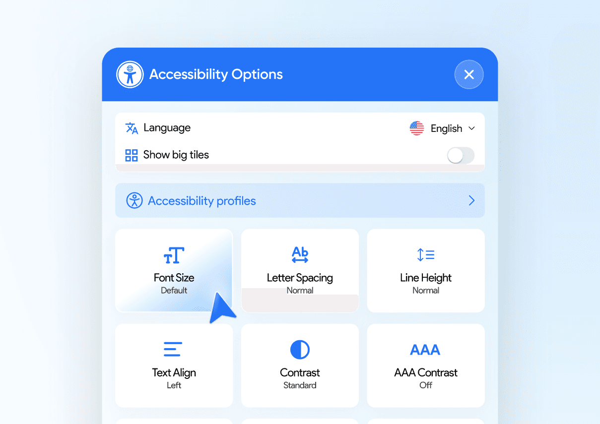 Eye, touch and hearing accessibility option graphic