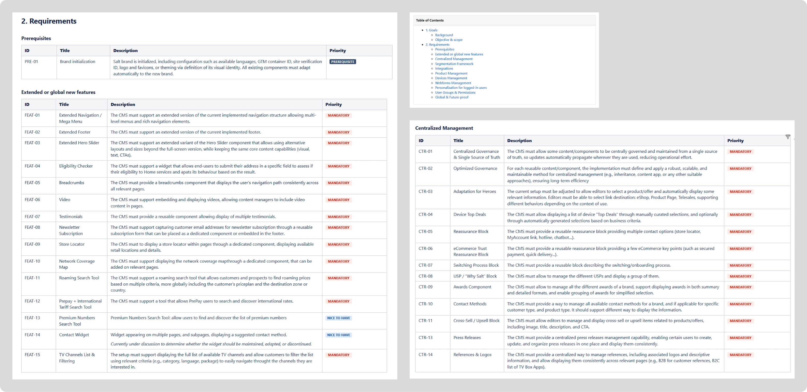 Design system documentation for Salt Mobile components, including announcement bars and alert strips with detailed specifications, fields, and acceptance criteria.