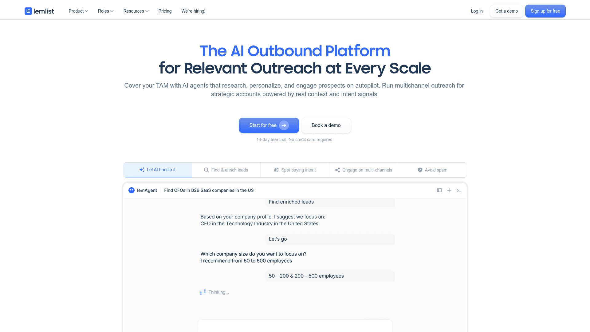 Screenshot of https://lemlist.com