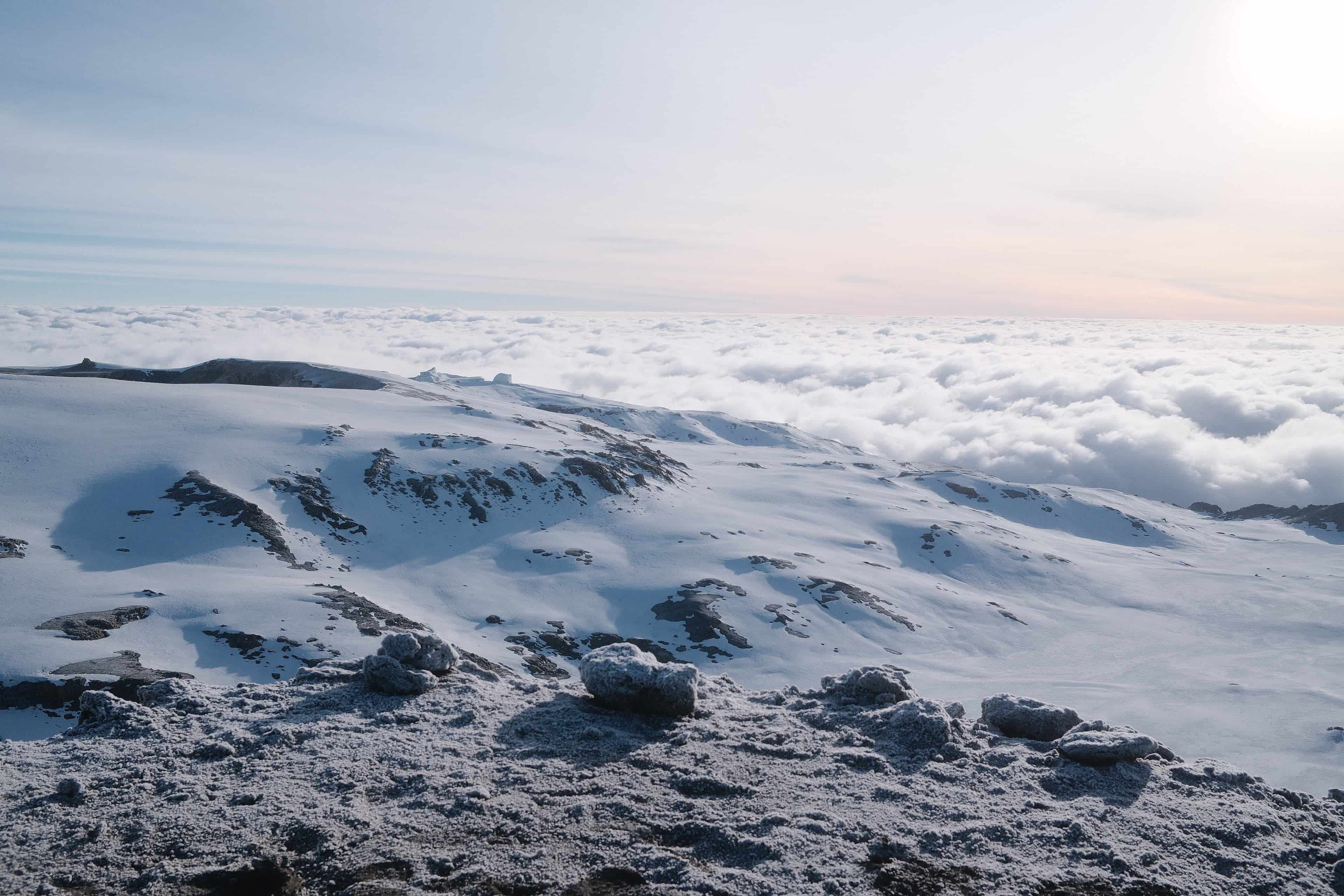 Kilimanjaro summit glacier and ice formations at Uhuru Peak 2026