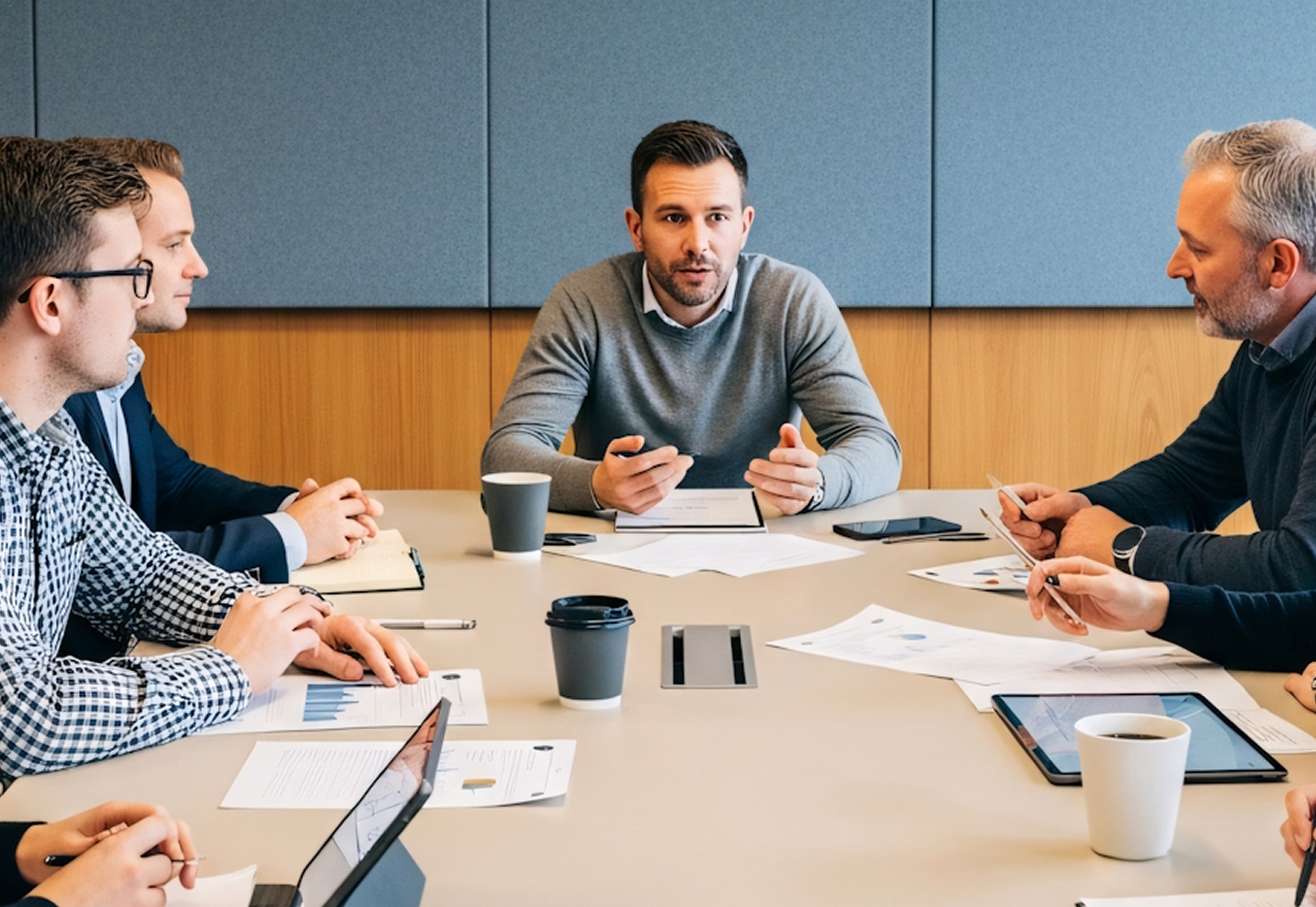 Business meeting in a conference room.