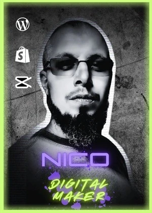 Portrait stylisé de Nico, expert en marketing digital chez Digit-ID, spécialisé en WordPress, Shopify et montage vidéo.