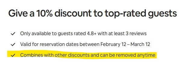Airbnb 10% discount to top-rated guests