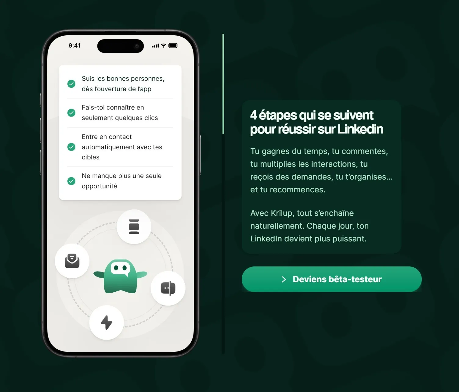 section étapes landing page krilup
