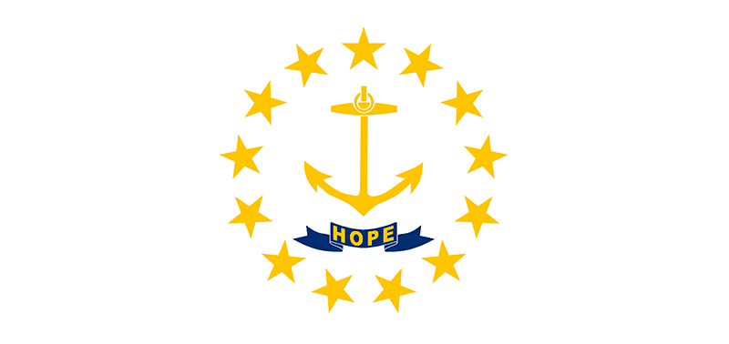 A white flag features a yellow anchor encircled by 13 yellow stars. A blue ribbon with "Hope" in white letters is beneath the anchor, symbolizing optimism.