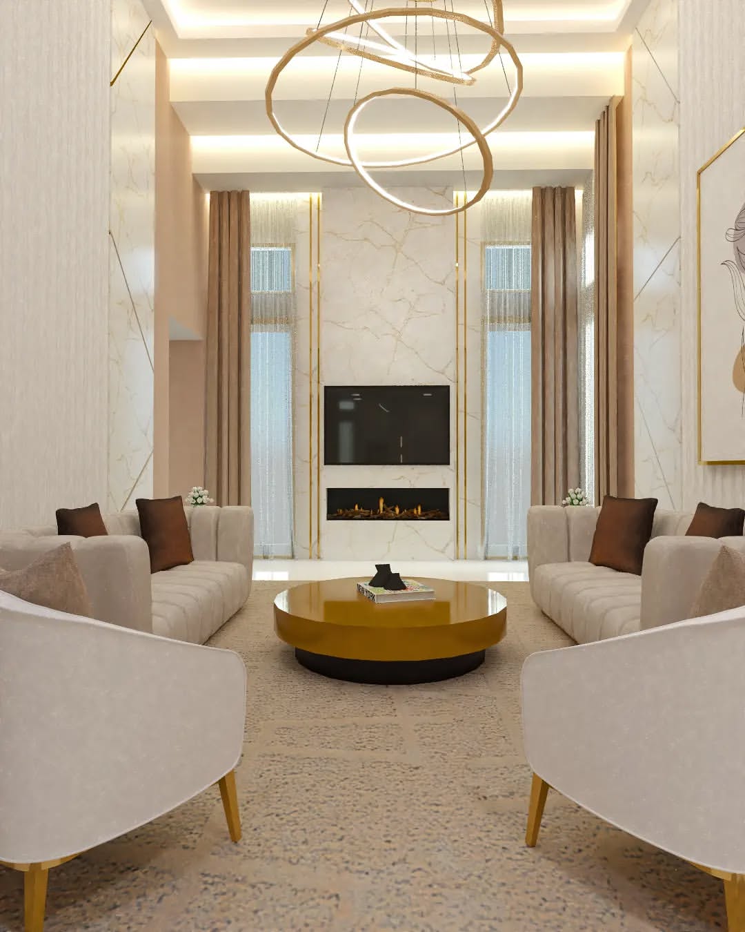 turned on pendant lamps