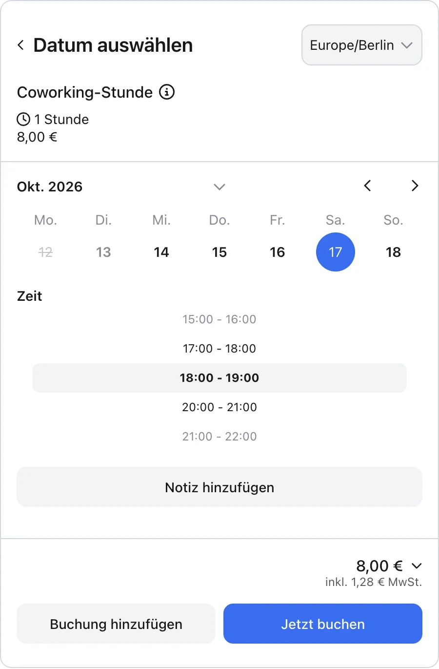 Echte anny Buchung für Coworking-Zeit am 17. Oktober von 18 bis 19 Uhr für 8 €