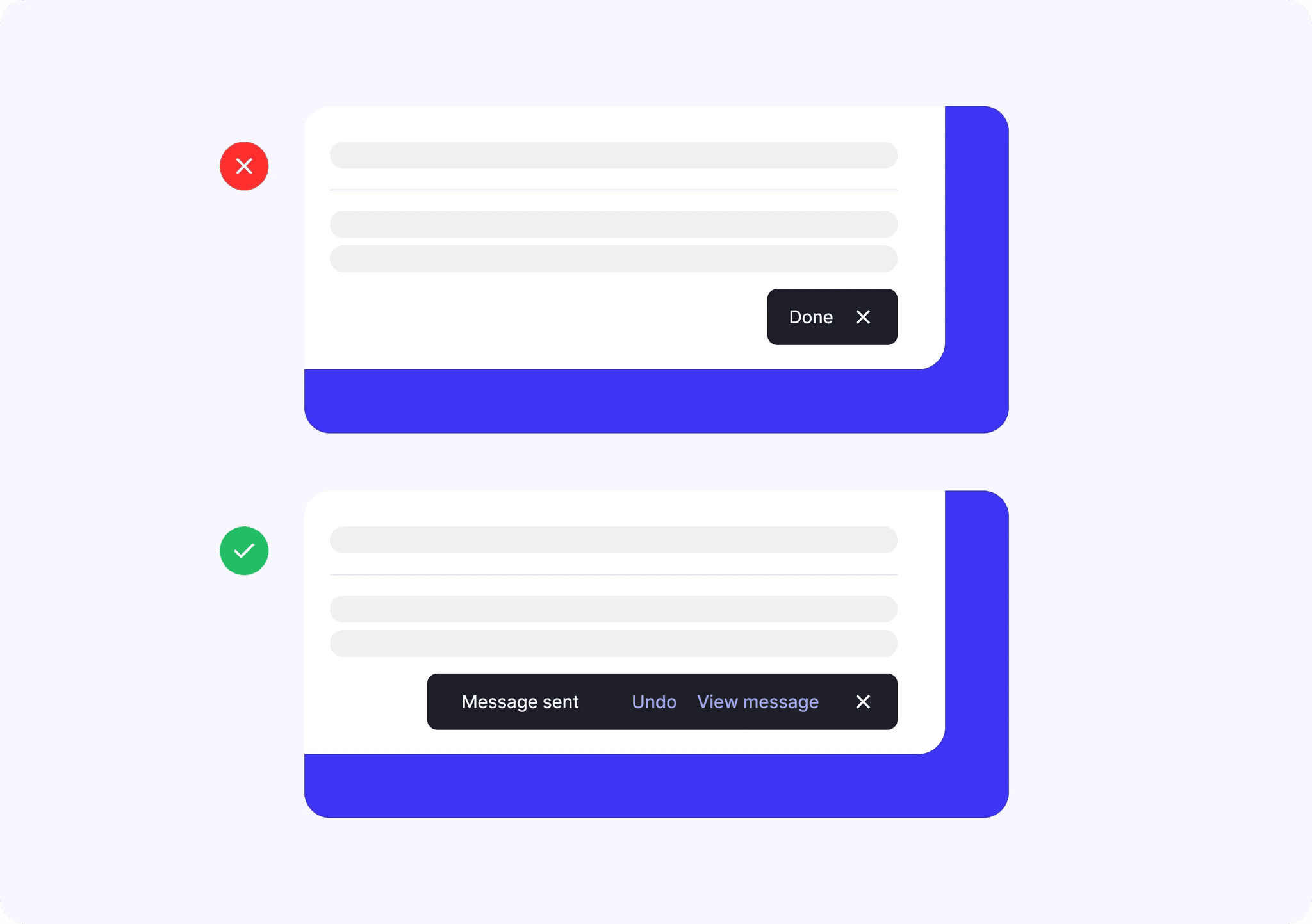 Comparación de menús contextuales: acciones limitadas vs. un menú que agrega Editar y Eliminar para ofrecer mayor control y recuperación al usuario