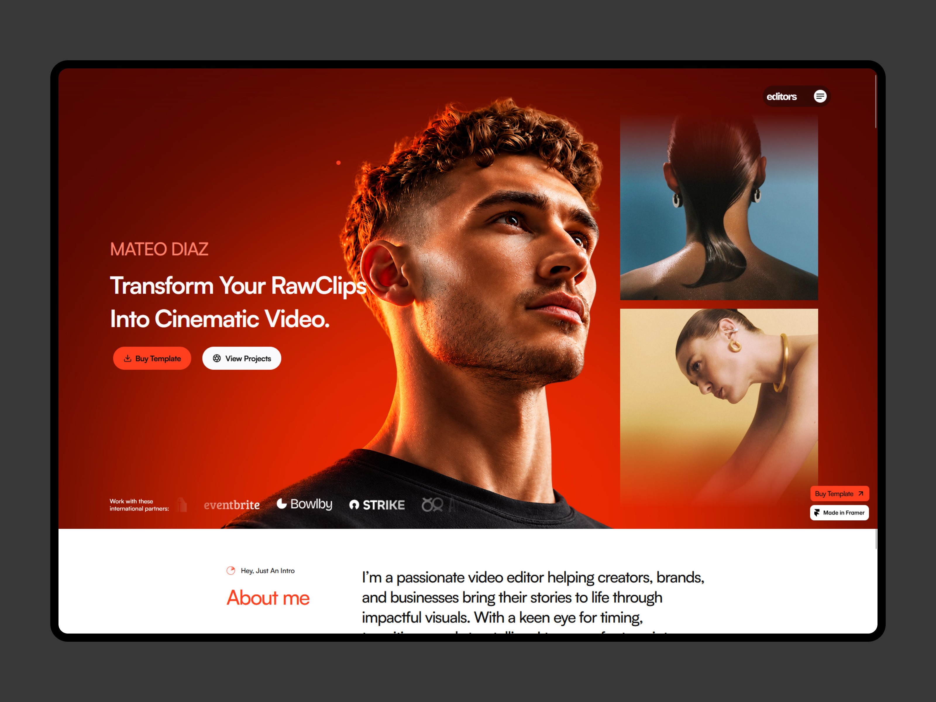 Editorya - video editor portfolio template