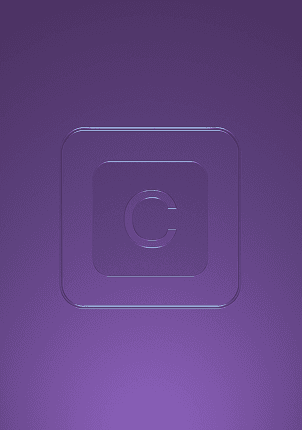 glass 3d icon with letter on violet background