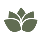 Stylized green lotus flower icon on a blue background.