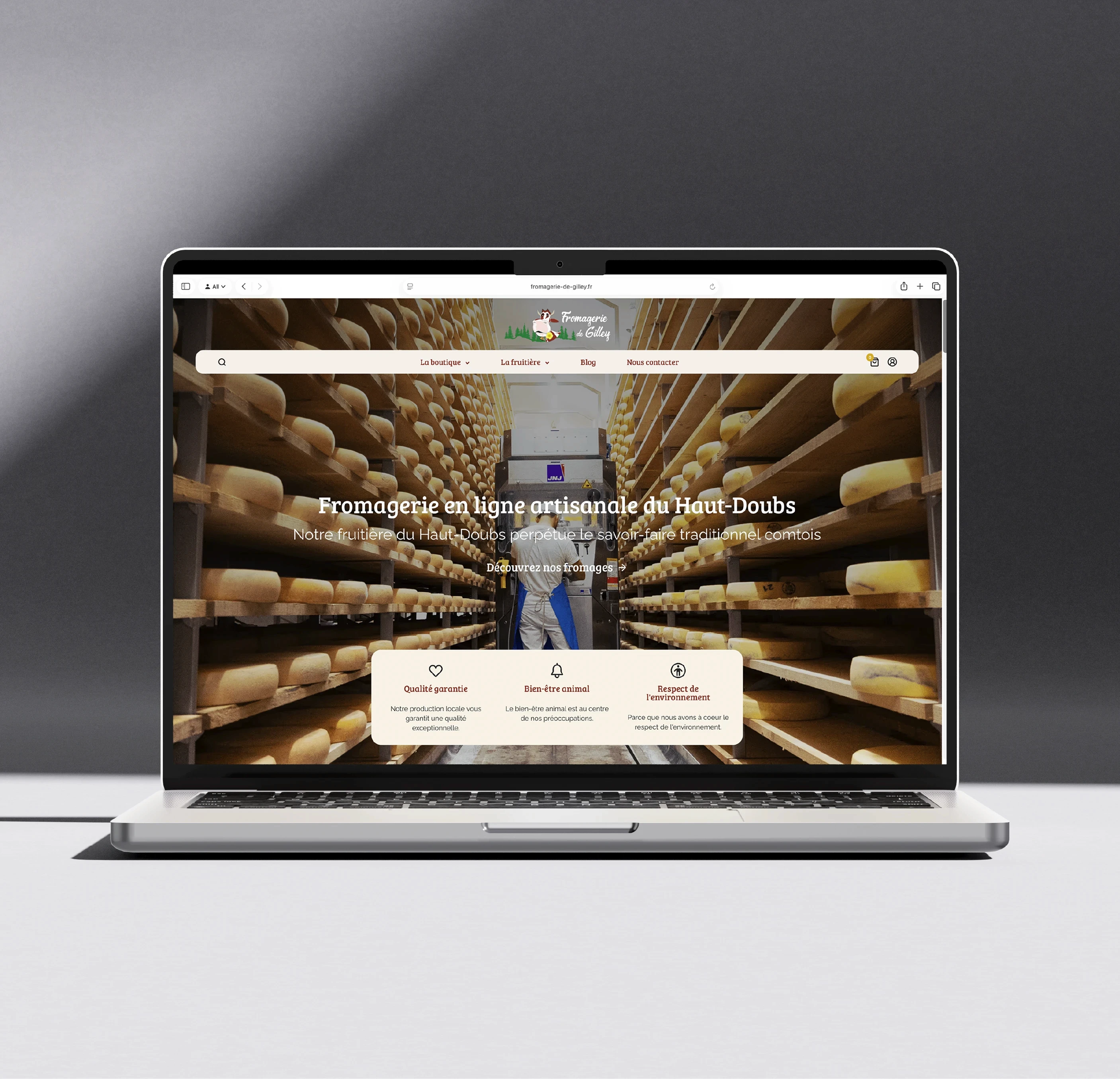 Page d’accueil du site de la Fromagerie de Gilley sur un ordinateur