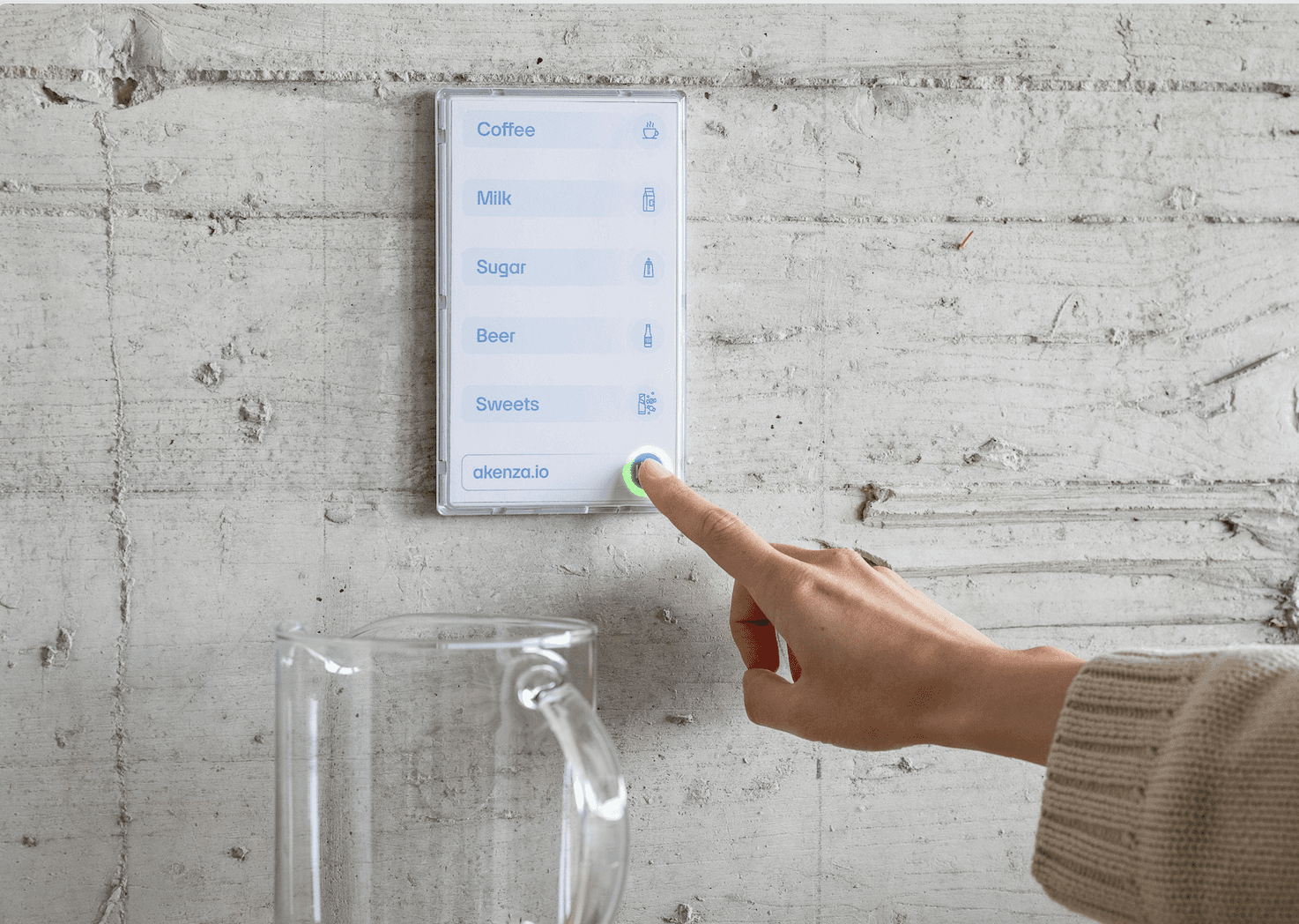 A person pressing a button on a smart button board