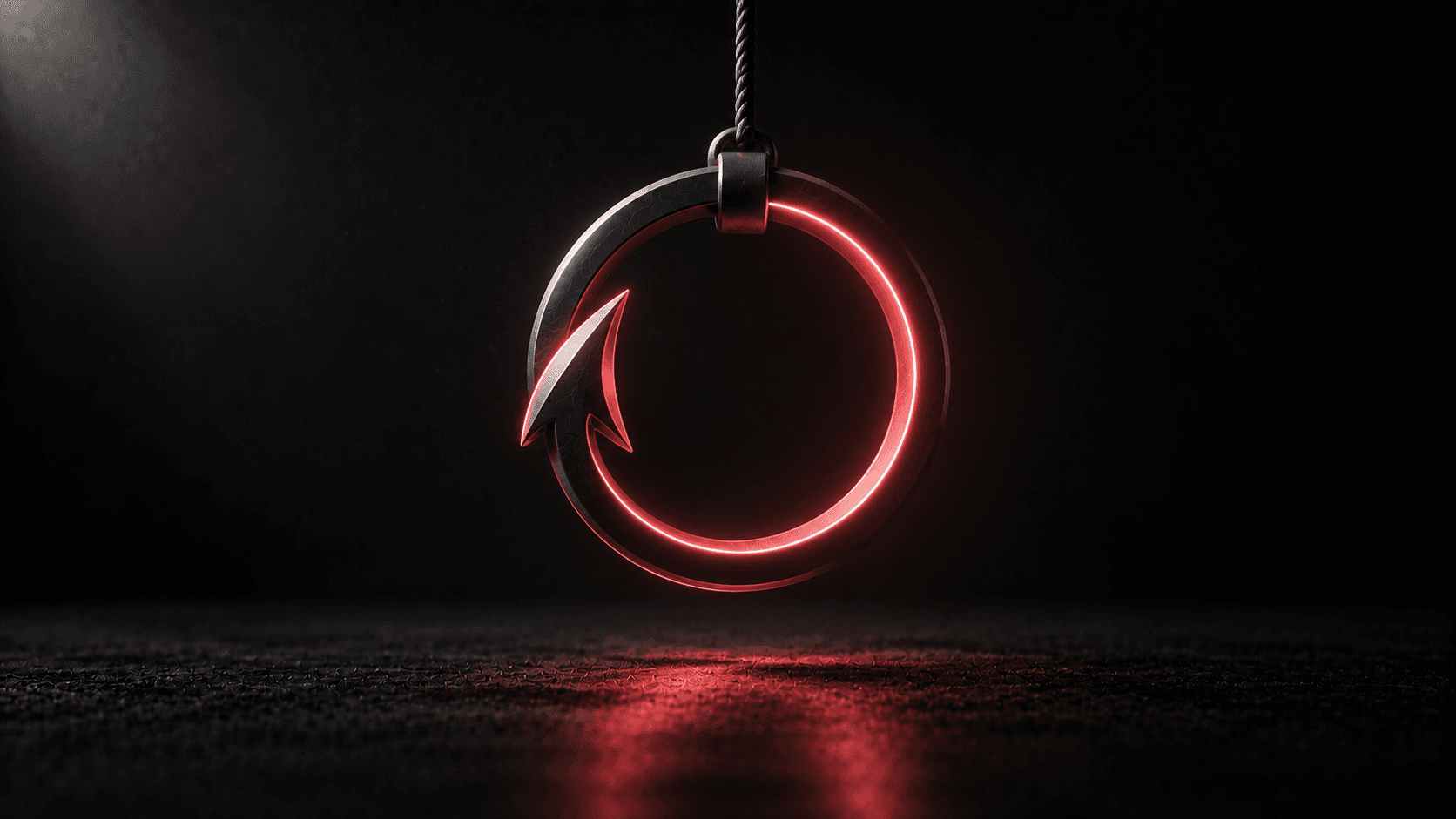A coral shape that reads as both a hook and an open loop on a dark background, illustrating the ethics of habit-forming product design.