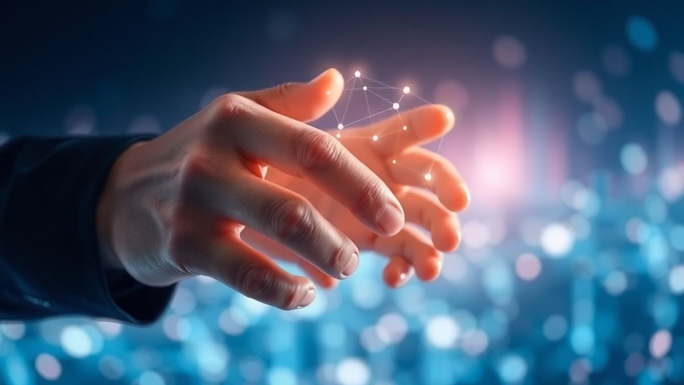 AI and human hands interacting with technology.