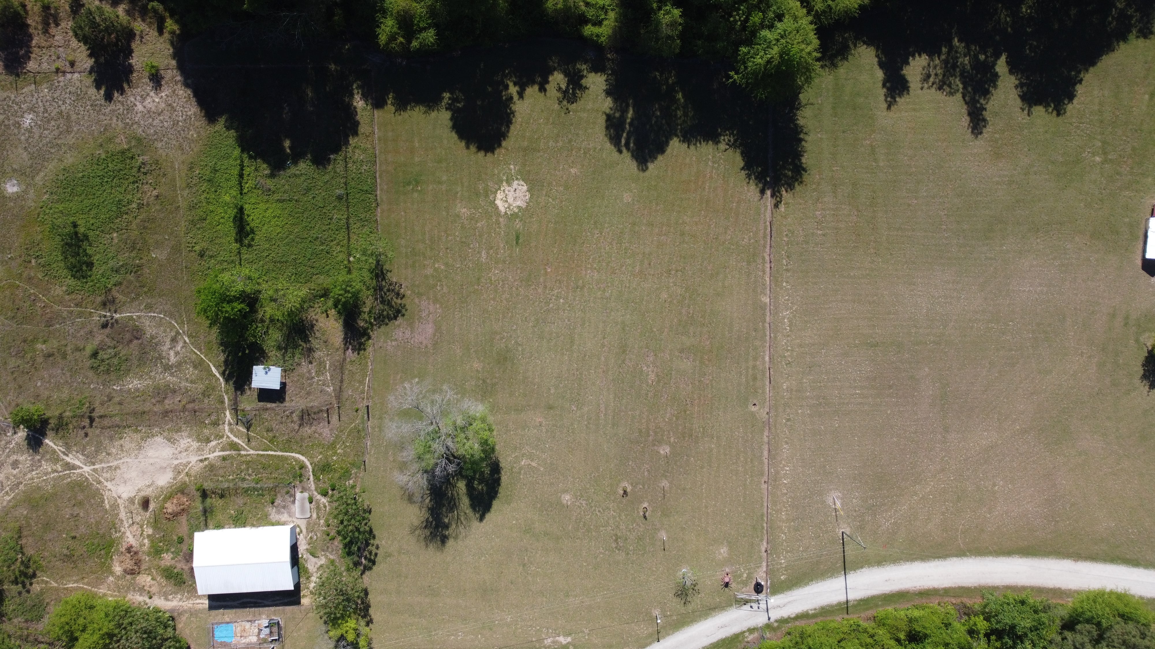Aerial drone view of North Carolina land available for custom home construction near Fayetteville