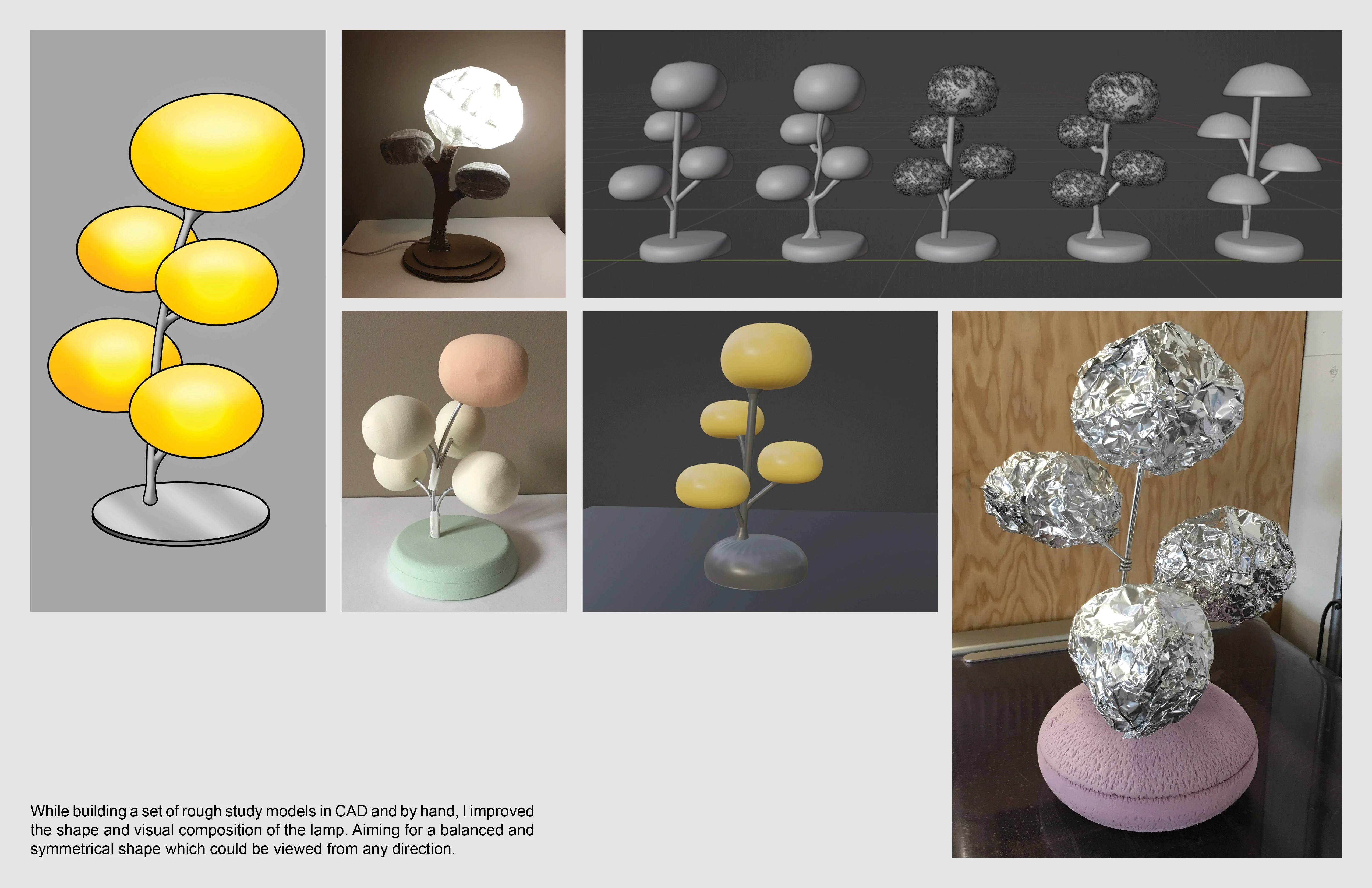 Rough wireframes and models of the lamp.