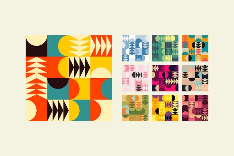 Abstract geometric patterns collection, seamless colorful shapes for backgrounds and prints