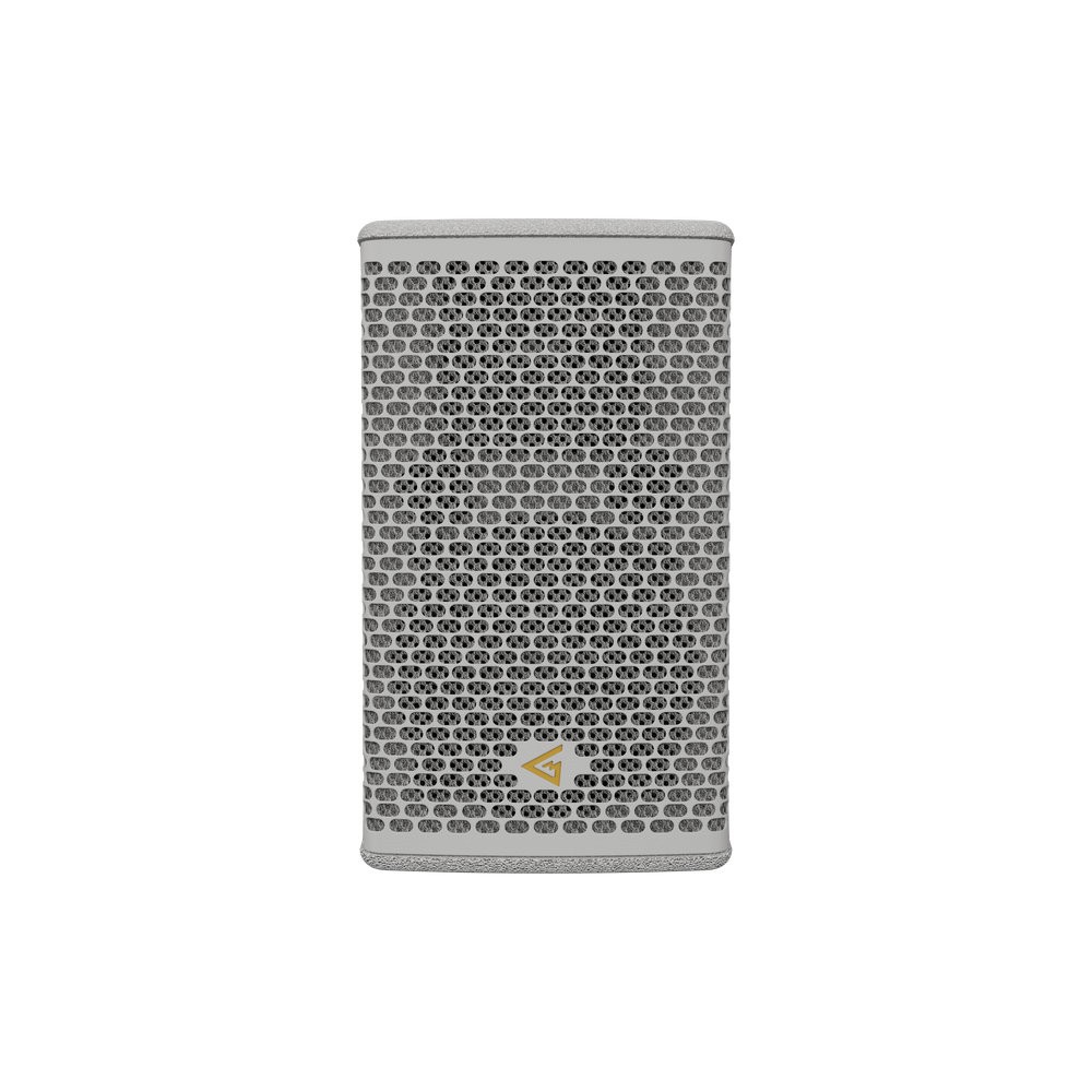 Speaker with perforated grille and logo